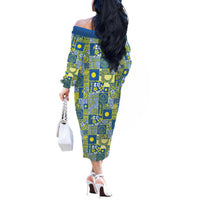 Palau Ungil Kurismas Off The Shoulder Long Sleeve Dress Pacific Patchwork Xmas Vibes LT9 - Polynesian Pride