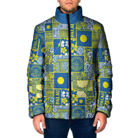 Palau Ungil Kurismas Padded Jacket Pacific Patchwork Xmas Vibes LT9 Men Green - Polynesian Pride
