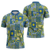 Palau Ungil Kurismas Zipper Polo Shirt Pacific Patchwork Xmas Vibes - Polynesian Pride