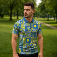 Palau Ungil Kurismas Zipper Polo Shirt Pacific Patchwork Xmas Vibes - Polynesian Pride