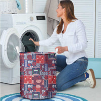 Red Samoa Manuia Le Kerisimasi Laundry Basket Pacific Patchwork Xmas Vibes - Polynesian Pride