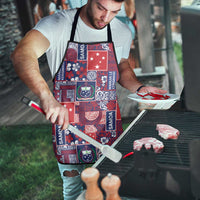 Red Samoa Manuia Le Kerisimasi Apron Pacific Patchwork Xmas Vibes - Polynesian Pride
