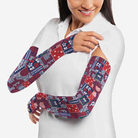Red Samoa Manuia Le Kerisimasi Arm Sleeves Pacific Patchwork Xmas Vibes - Polynesian Pride