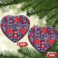 Red Samoa Manuia Le Kerisimasi Ceramic Ornament Pacific Patchwork Xmas Vibes - Polynesian Pride