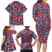 Red Samoa Manuia Le Kerisimasi Family Matching Long Sleeve Bodycon Dress and Hawaiian Shirt Pacific Patchwork Xmas Vibes - Polynesian Pride