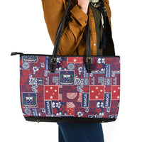 Red Samoa Manuia Le Kerisimasi Leather Tote Bag Pacific Patchwork Xmas Vibes - Polynesian Pride