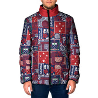 Red Samoa Manuia Le Kerisimasi Padded Jacket Pacific Patchwork Xmas Vibes LT9 Men Red - Polynesian Pride