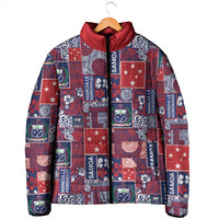 Red Samoa Manuia Le Kerisimasi Padded Jacket Pacific Patchwork Xmas Vibes LT9 - Polynesian Pride