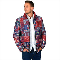 Red Samoa Manuia Le Kerisimasi Padded Jacket Pacific Patchwork Xmas Vibes LT9 - Polynesian Pride