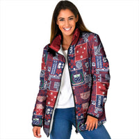 Red Samoa Manuia Le Kerisimasi Padded Jacket Pacific Patchwork Xmas Vibes LT9 Women Red - Polynesian Pride