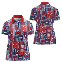 Red Samoa Manuia Le Kerisimasi Women Polo Shirt Pacific Patchwork Xmas Vibes - Polynesian Pride