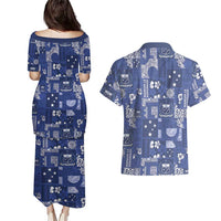 Blue Samoa Manuia Le Kerisimasi Couples Matching Puletasi and Hawaiian Shirt Pacific Patchwork Xmas Vibes - Polynesian Pride