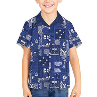 Blue Samoa Manuia Le Kerisimasi Family Matching Off The Shoulder Long Sleeve Dress and Hawaiian Shirt Pacific Patchwork Xmas Vibes - Polynesian Pride