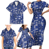 Blue Samoa Manuia Le Kerisimasi Family Matching Short Sleeve Bodycon Dress and Hawaiian Shirt Pacific Patchwork Xmas Vibes - Polynesian Pride