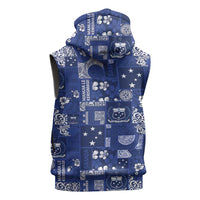 Blue Samoa Manuia Le Kerisimasi Sleeveless Hoodie Pacific Patchwork Xmas Vibes - Polynesian Pride