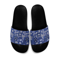 Blue Samoa Manuia Le Kerisimasi Slide Sandals Pacific Patchwork Xmas Vibes LT9 Blue - Polynesian Pride