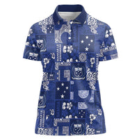 Blue Samoa Manuia Le Kerisimasi Women Polo Shirt Pacific Patchwork Xmas Vibes - Polynesian Pride