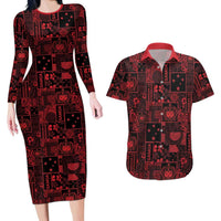 Dark Samoa Manuia Le Kerisimasi Couples Matching Long Sleeve Bodycon Dress and Hawaiian Shirt Pacific Patchwork Xmas Vibes - Polynesian Pride