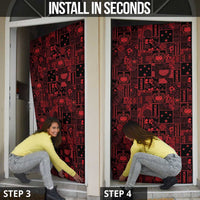 Dark Samoa Manuia Le Kerisimasi Door Cover Pacific Patchwork Xmas Vibes - Polynesian Pride