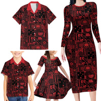 Dark Samoa Manuia Le Kerisimasi Family Matching Long Sleeve Bodycon Dress and Hawaiian Shirt Pacific Patchwork Xmas Vibes - Polynesian Pride