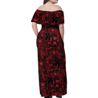 Dark Samoa Manuia Le Kerisimasi Family Matching Off Shoulder Maxi Dress and Hawaiian Shirt Pacific Patchwork Xmas Vibes - Polynesian Pride