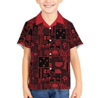 Dark Samoa Manuia Le Kerisimasi Family Matching Off Shoulder Short Dress and Hawaiian Shirt Pacific Patchwork Xmas Vibes - Polynesian Pride