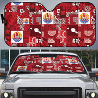 Tahiti Oaoa I Teie Noera Auto Sun Shade Pacific Patchwork Xmas Vibes LT9 Red - Polynesian Pride