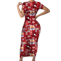 Tahiti Oaoa I Teie Noera Family Matching Short Sleeve Bodycon Dress and Hawaiian Shirt Pacific Patchwork Xmas Vibes LT9 Mom's Dress Red - Polynesian Pride