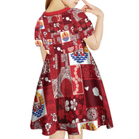 Tahiti Oaoa I Teie Noera Kid Short Sleeve Dress Pacific Patchwork Xmas Vibes - Polynesian Pride