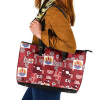 Tahiti Oaoa I Teie Noera Leather Tote Bag Pacific Patchwork Xmas Vibes LT9 Red - Polynesian Pride