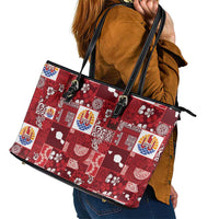 Tahiti Oaoa I Teie Noera Leather Tote Bag Pacific Patchwork Xmas Vibes LT9 - Polynesian Pride