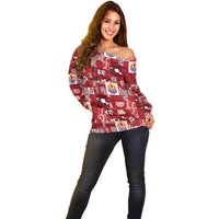 Tahiti Oaoa I Teie Noera Off Shoulder Sweater Pacific Patchwork Xmas Vibes - Polynesian Pride