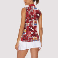 Tahiti Oaoa I Teie Noera Women Sleeveless Polo Shirt Pacific Patchwork Xmas Vibes - Polynesian Pride