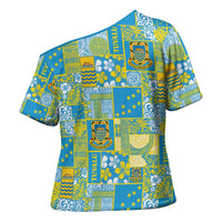 Tuvalu Manuia te Kilisimasi Cross Shoulder Shirt Pacific Patchwork Xmas Vibes - Polynesian Pride