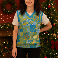 Tuvalu Manuia te Kilisimasi Christmas Knitted V-Neck Vest Pacific Patchwork Xmas Vibes LT9 - Polynesian Pride