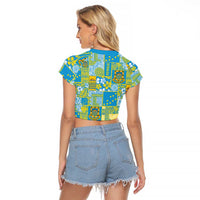 Tuvalu Manuia te Kilisimasi Raglan Cropped T Shirt Pacific Patchwork Xmas Vibes - Polynesian Pride