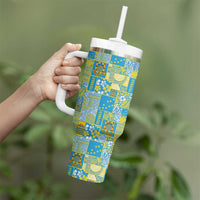 Tuvalu Manuia te Kilisimasi Tumbler With Handle Pacific Patchwork Xmas Vibes - Polynesian Pride
