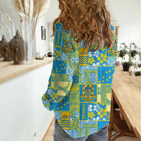 Tuvalu Manuia te Kilisimasi Women Casual Shirt Pacific Patchwork Xmas Vibes - Polynesian Pride