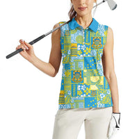 Tuvalu Manuia te Kilisimasi Women Sleeveless Polo Shirt Pacific Patchwork Xmas Vibes - Polynesian Pride