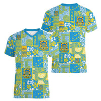 Tuvalu Manuia te Kilisimasi Women V-Neck T-Shirt Pacific Patchwork Xmas Vibes - Polynesian Pride