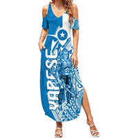Yap Day 1 March Summer Maxi Dress Micronesia Yapese Warrior LT9 Women Blue - Polynesian Pride