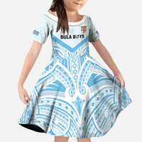 Fiji Football Custom Family Matching Off The Shoulder Long Sleeve Dress and Hawaiian Shirt Bula Boys Go Champions LT9 Daughter's Dress Blue - Polynesian Pride