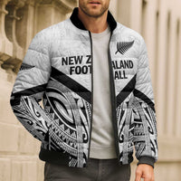 New Zealand Football Custom Bomber Puffer Jacket All White Fern Go Champions - Polynesian Pride