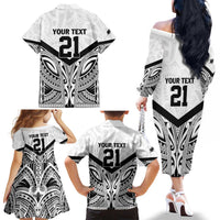 New Zealand Football Custom Family Matching Off The Shoulder Long Sleeve Dress and Hawaiian Shirt All White Fern Go Champions LT9 - Polynesian Pride