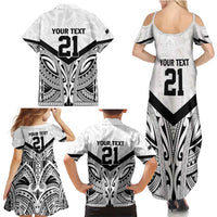 New Zealand Football Custom Family Matching Summer Maxi Dress and Hawaiian Shirt All White Fern Go Champions LT9 - Polynesian Pride
