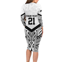 New Zealand Football Custom Long Sleeve Bodycon Dress All White Fern Go Champions LT9 - Polynesian Pride