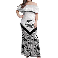 New Zealand Football Custom Off Shoulder Maxi Dress All White Fern Go Champions LT9 Women White - Polynesian Pride