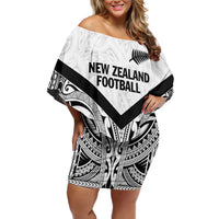 New Zealand Football Custom Off Shoulder Short Dress All White Fern Go Champions LT9 Women White - Polynesian Pride