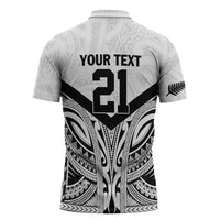 New Zealand Football Custom Zipper Polo Shirt All White Fern Go Champions LT9 - Polynesian Pride
