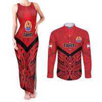Tahiti Football Custom Couples Matching Tank Maxi Dress and Long Sleeve Button Shirt Toa Aito Go Champions LT9 Red - Polynesian Pride